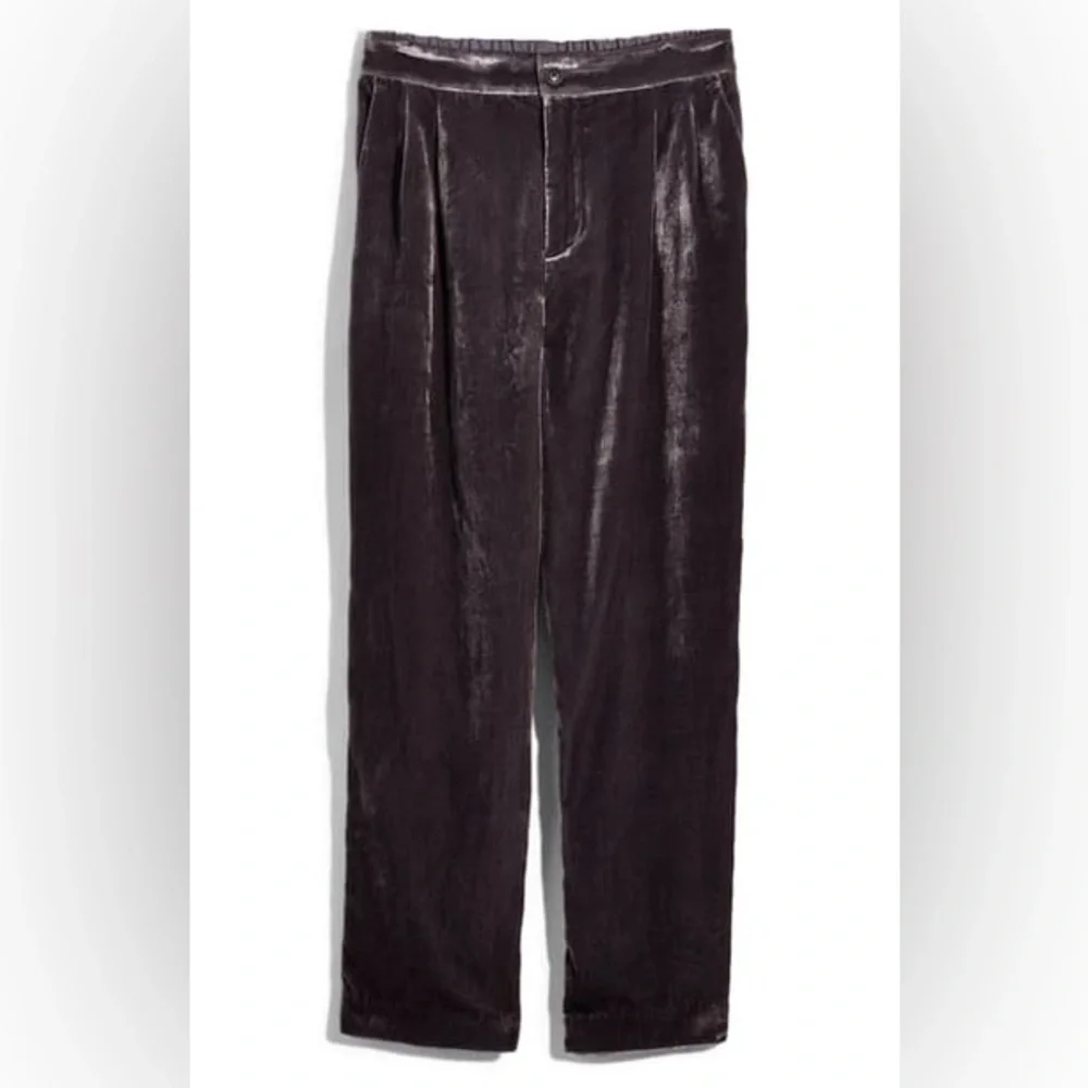 Madewell Charcoal Grey Velvet Tapered Pleat Pull On Pants